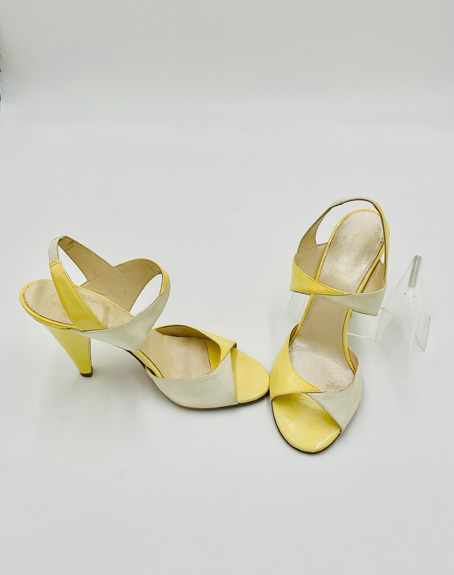 Authenticated Christian Dior Zampa Patent Leather Suede  Yellow Heels