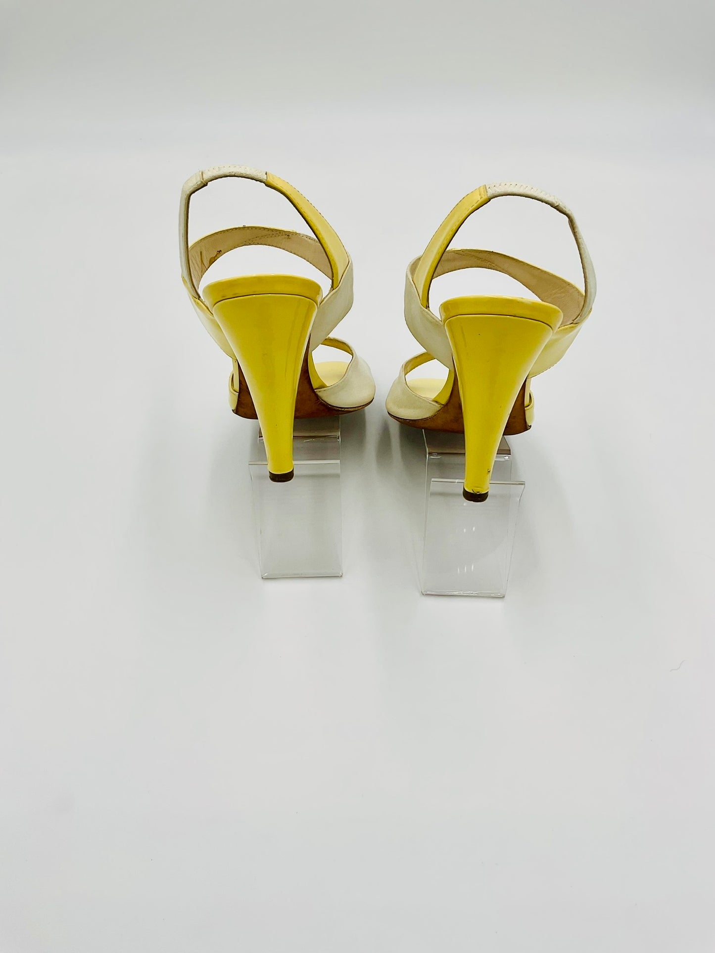 Authenticated Christian Dior Zampa Patent Leather Suede  Yellow Heels