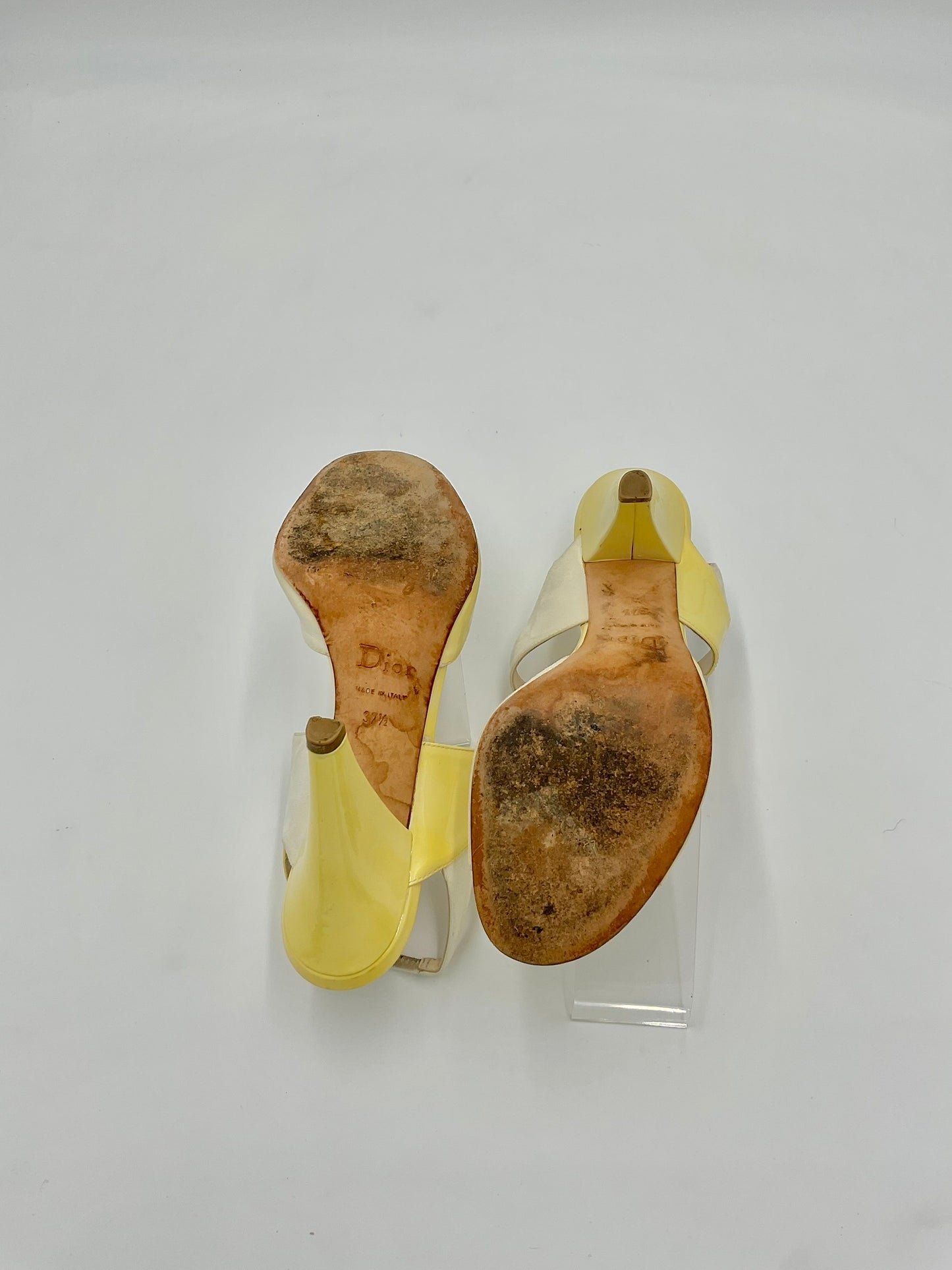 Authenticated Christian Dior Zampa Patent Leather Suede  Yellow Heels