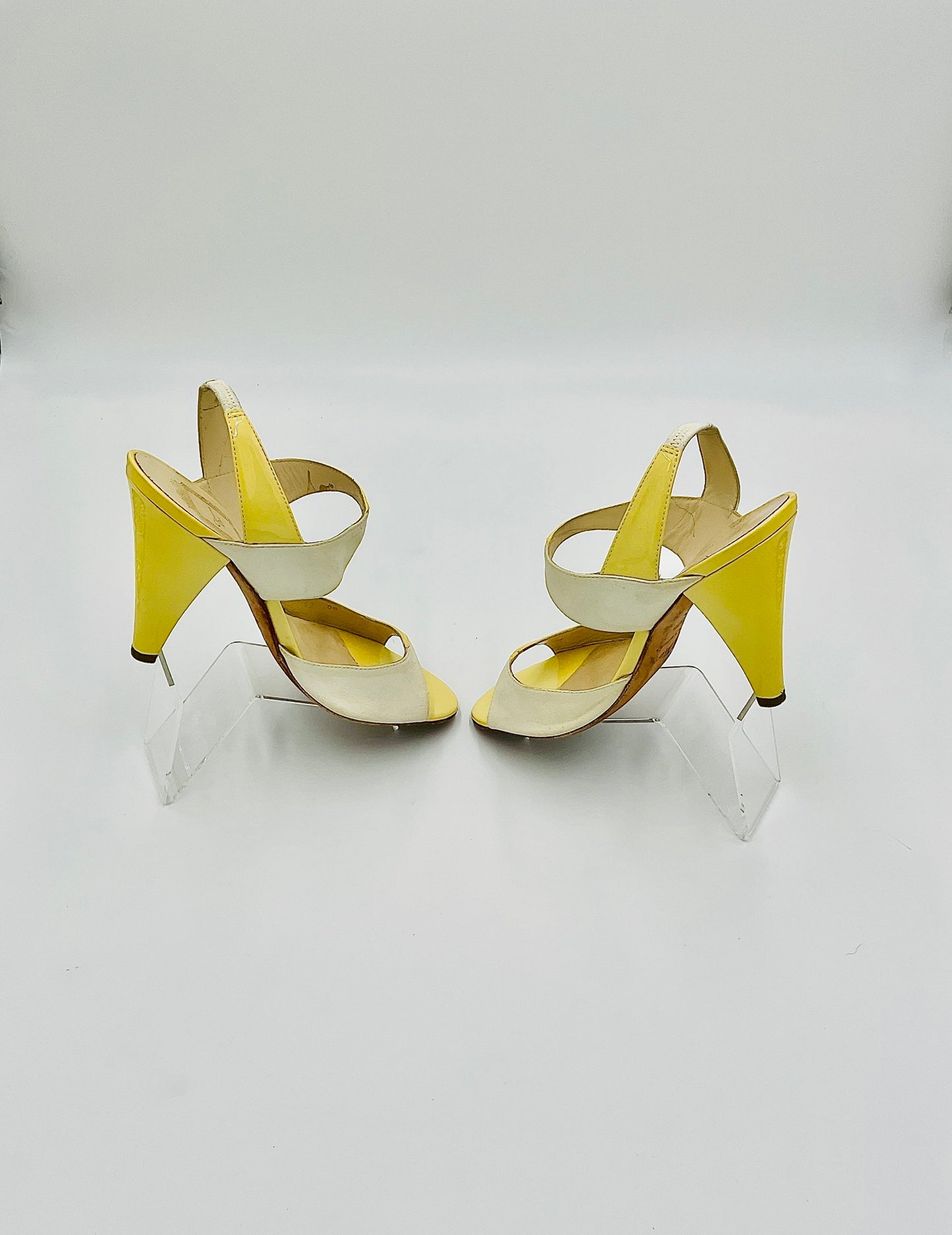 Authenticated Christian Dior Zampa Patent Leather Suede  Yellow Heels