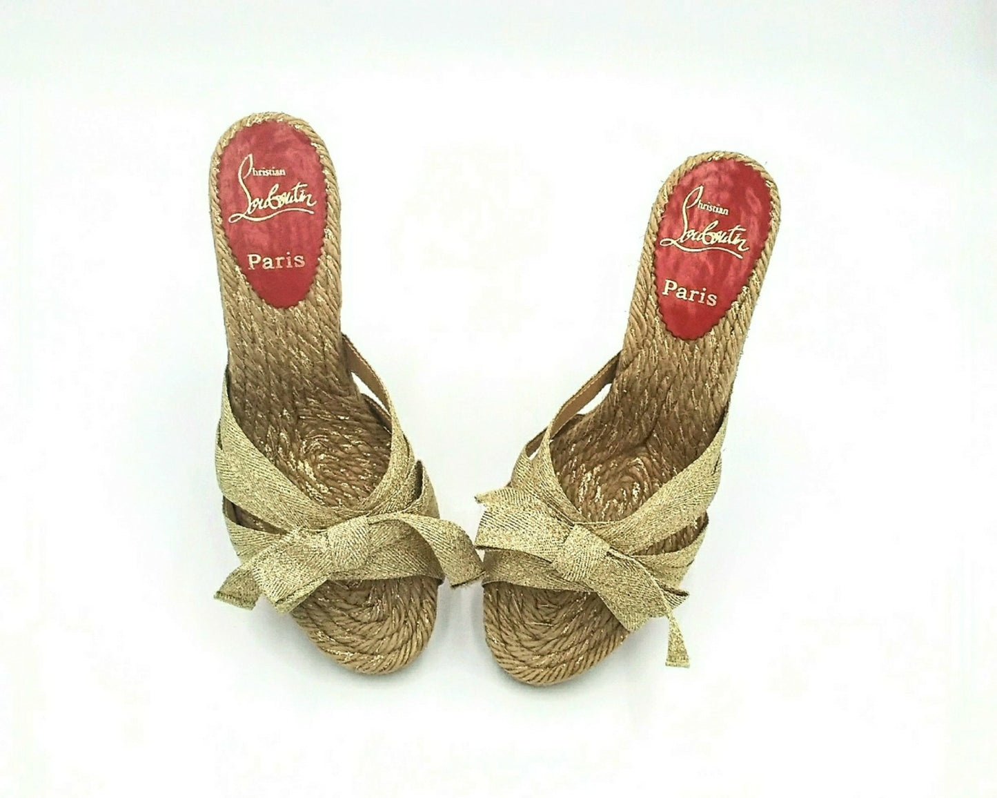 Authenticated Christian Louboutin Gold Metallic Wedge Mules