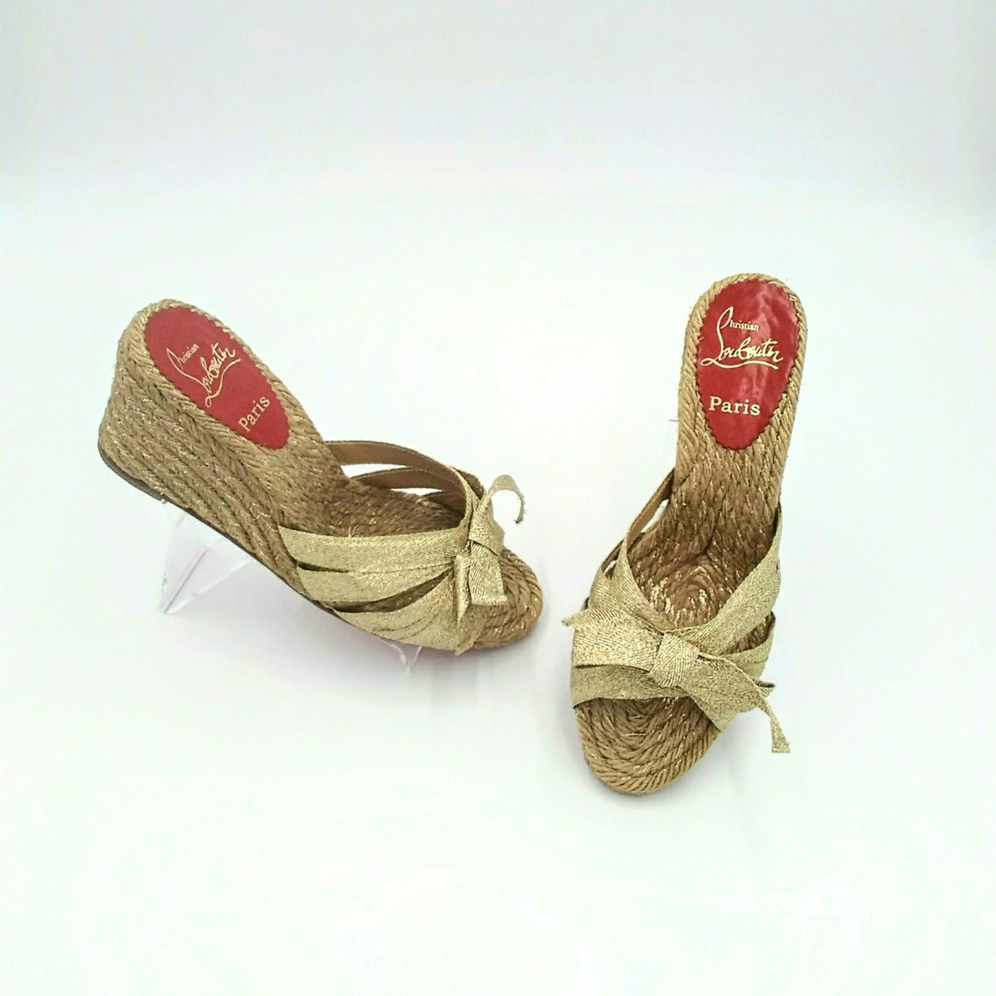 Authenticated Christian Louboutin Gold Metallic Wedge Mules