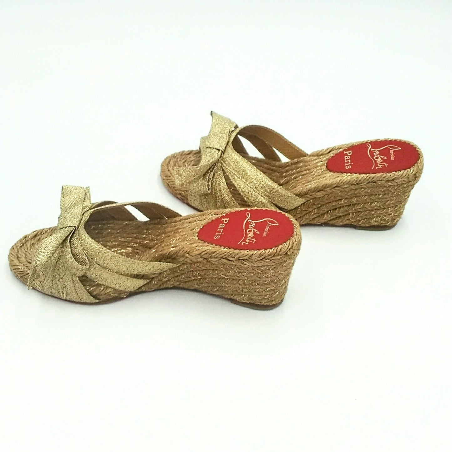 Authenticated Christian Louboutin Gold Metallic Wedge Mules