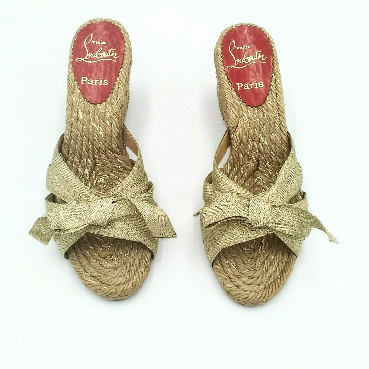 Authenticated Christian Louboutin Gold Metallic Wedge Mules