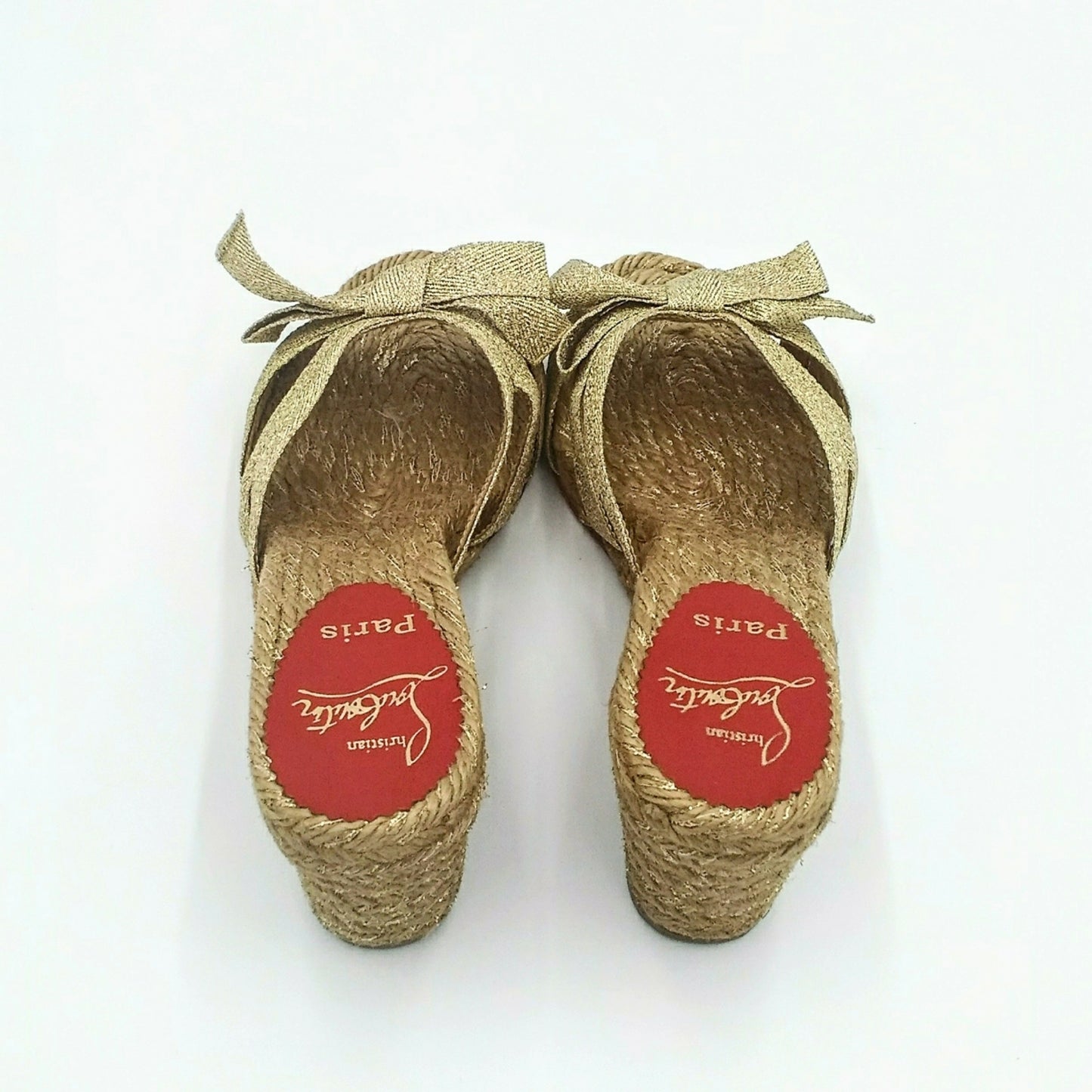 Authenticated Christian Louboutin Gold Metallic Wedge Mules