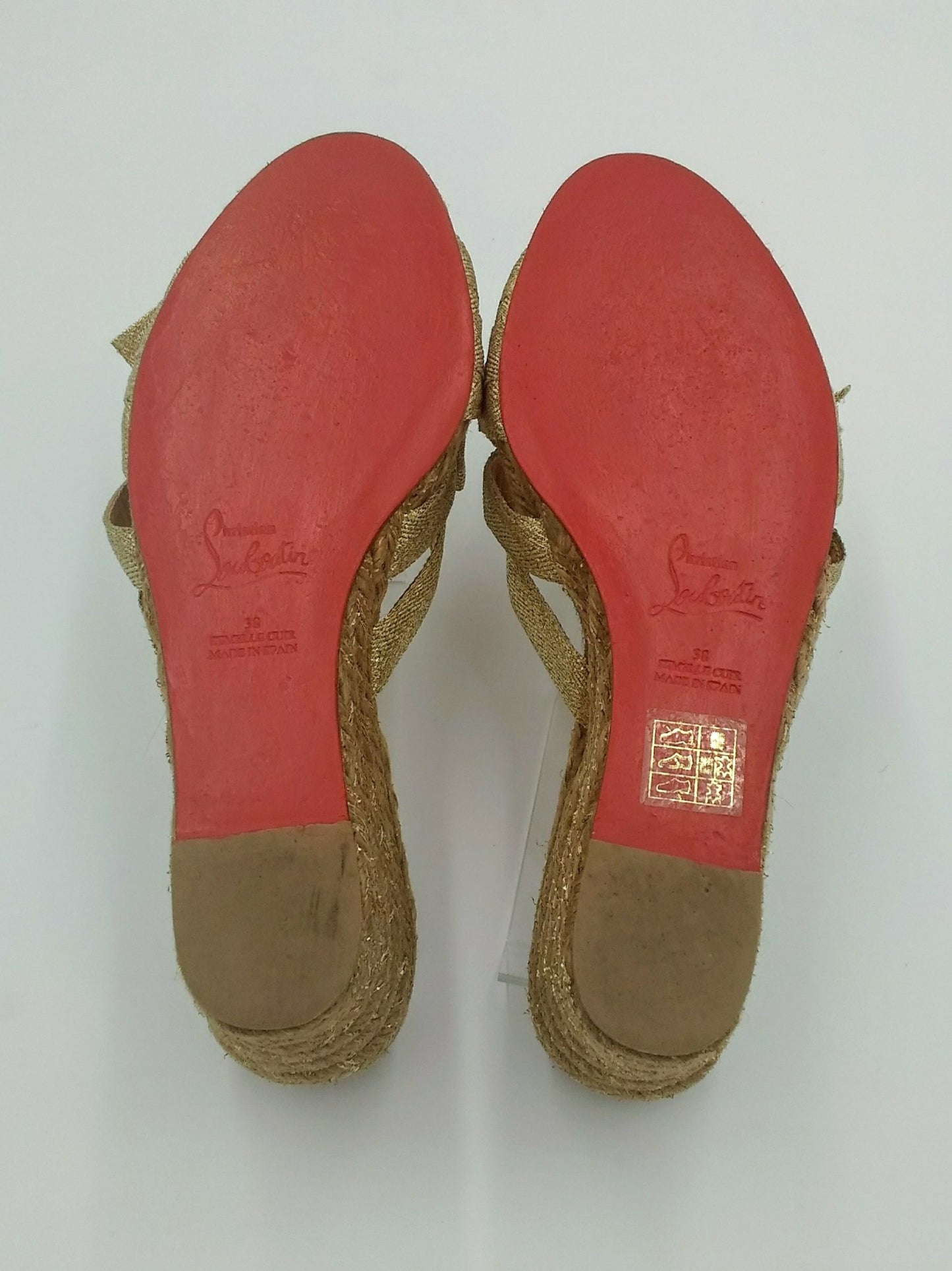 Authenticated Christian Louboutin Gold Metallic Wedge Mules