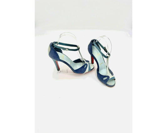 Christian Louboutin Iconic Three-Tone Blue Strappy Color Shoes