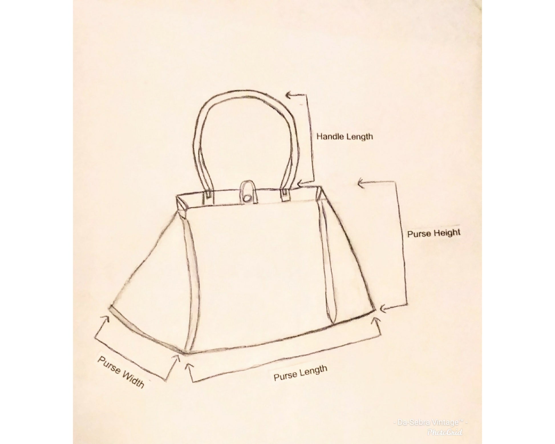 Line drawing of a tote bag with measurements on a beige background