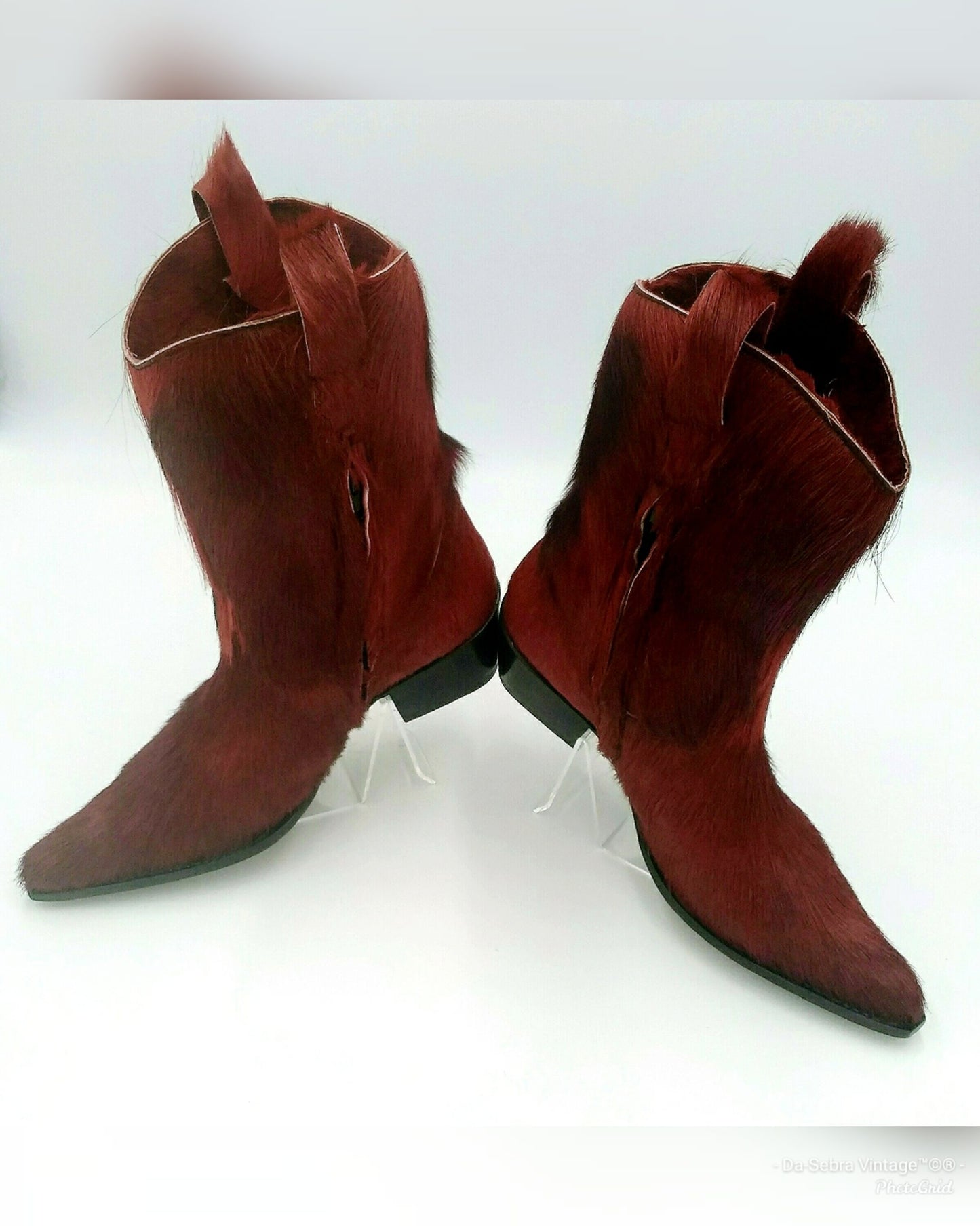 OVEST Italian Handcrafted Red Fur/Hair Cowboy Boots Size 40