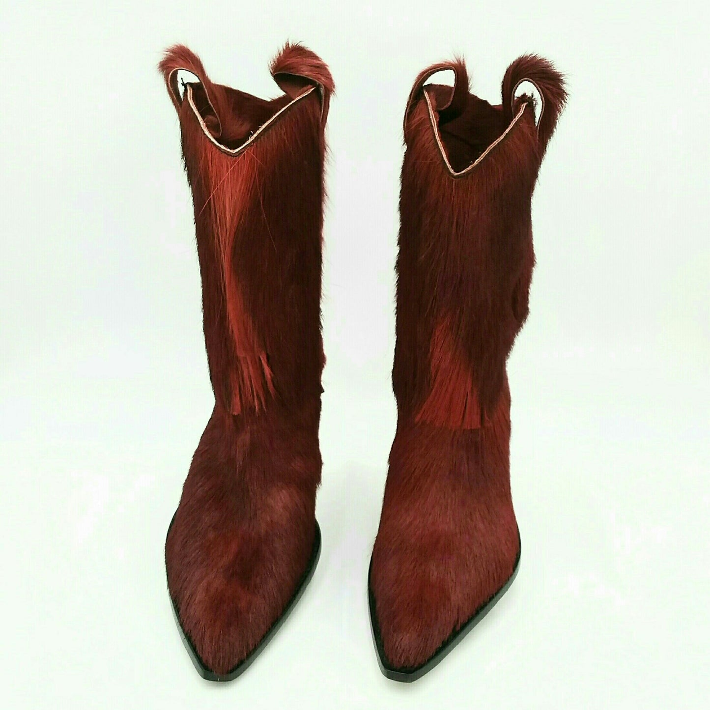 OVEST Italian Handcrafted Red Fur/Hair Cowboy Boots Size 40