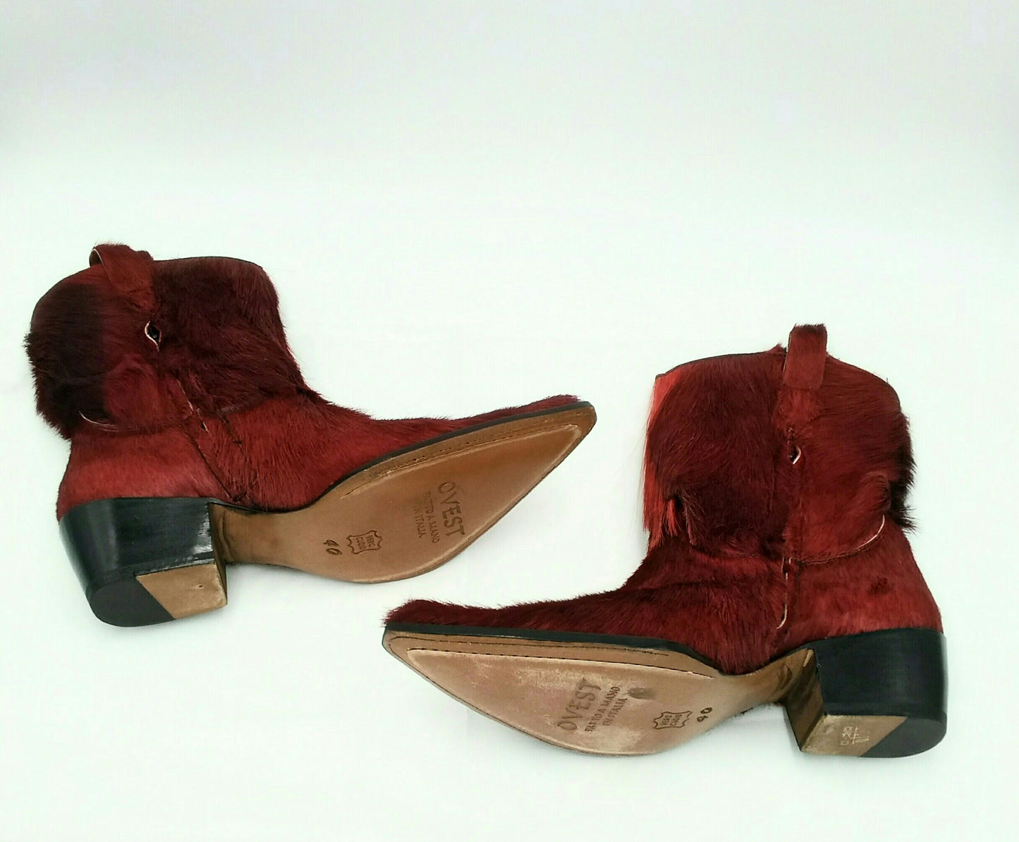 OVEST Italian Handcrafted Red Fur/Hair Cowboy Boots Size 40