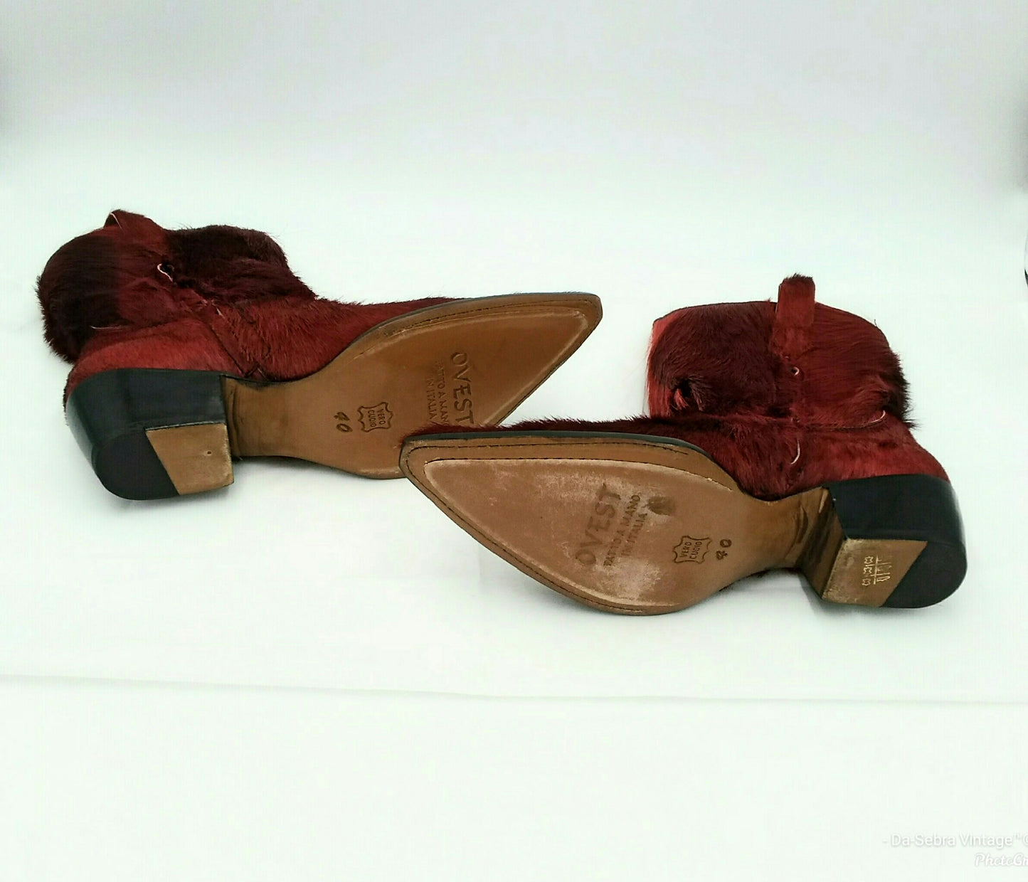 OVEST Italian Handcrafted Red Fur/Hair Cowboy Boots Size 40