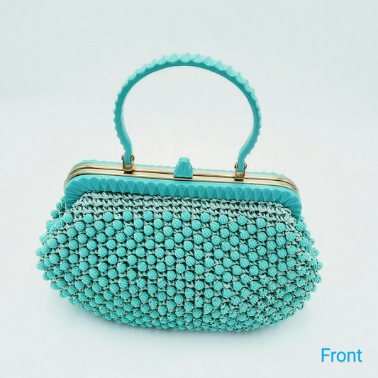 SOLD--Vintage 1950s Robin Egg Blue Top Handle Handbag Italy  for "The May Company"