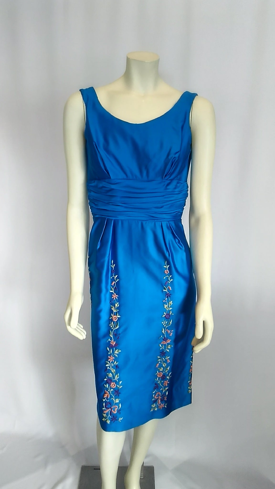 Vintage 1950's Gray Rose House of Fashion Royal Blue Satin Dress and Coat Ensemble