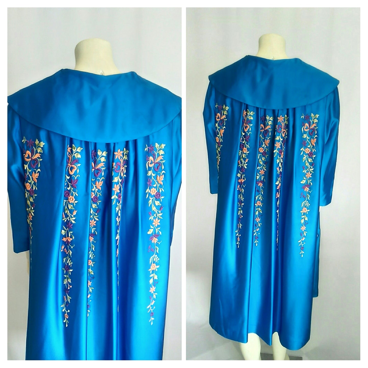 Vintage 1950's Gray Rose House of Fashion Royal Blue Satin Dress and Coat Ensemble