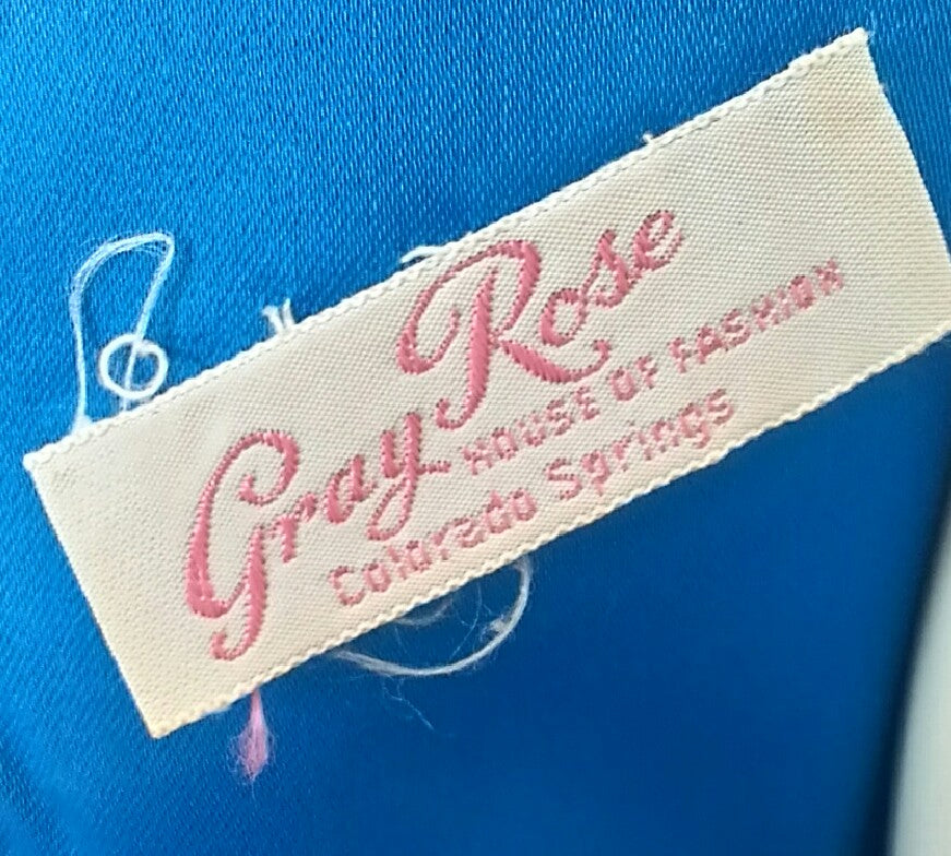 Vintage 1950's Gray Rose House of Fashion Royal Blue Satin Dress and Coat Ensemble