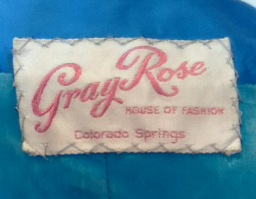 Vintage 1950's Gray Rose House of Fashion Royal Blue Satin Dress and Coat Ensemble