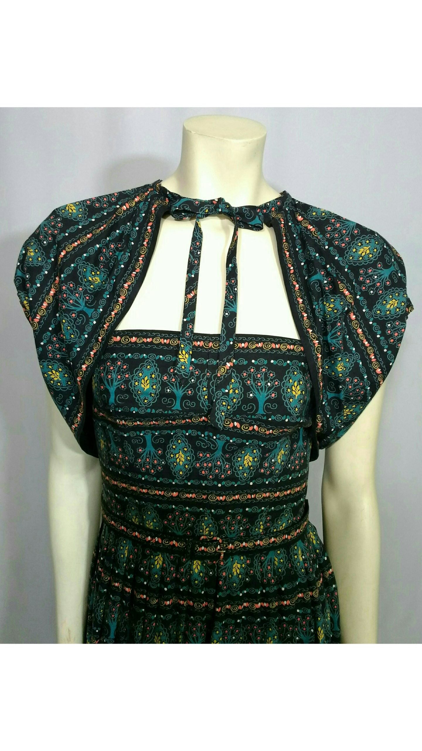 Vintage 1950’s Strapless Dress with Matching Shrug and Belt (Tree Patterned Design)