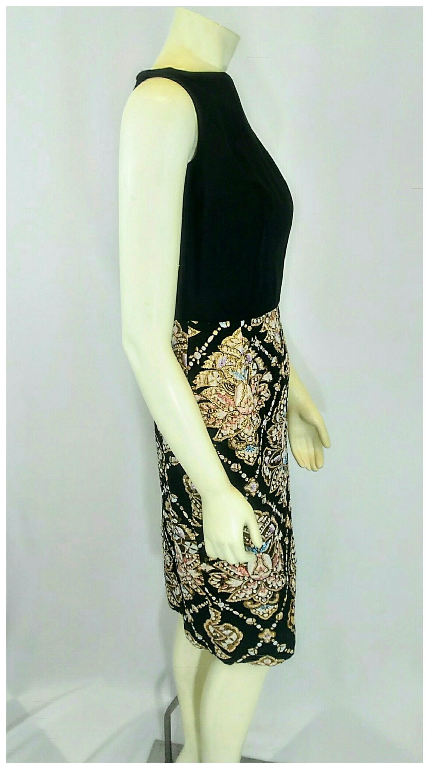 Vintage 50's/60's Rare, Stunning Black Wool Crepe and Brocade Lame Cocktail Sheath Dress by Jay Herbert of California; 50's Lame Brocade Dress