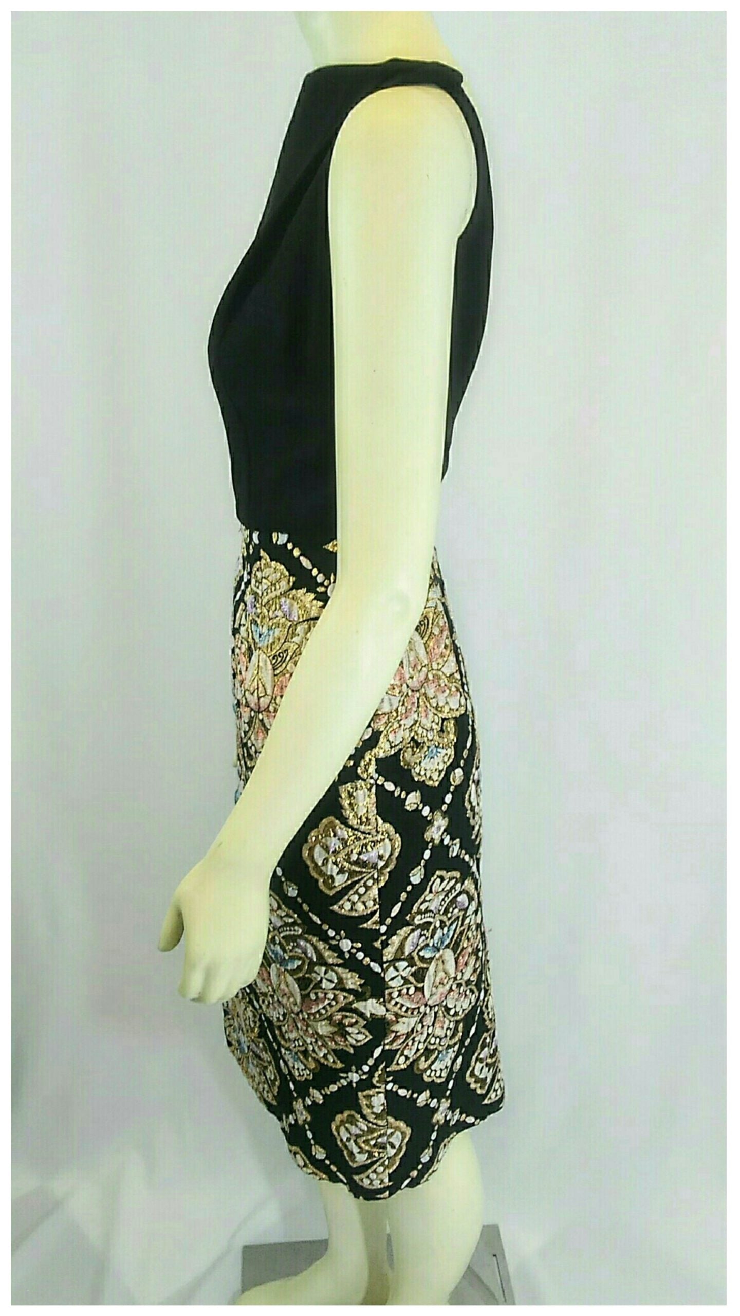 Vintage 50's/60's Rare, Stunning Black Wool Crepe and Brocade Lame Cocktail Sheath Dress by Jay Herbert of California; 50's Lame Brocade Dress