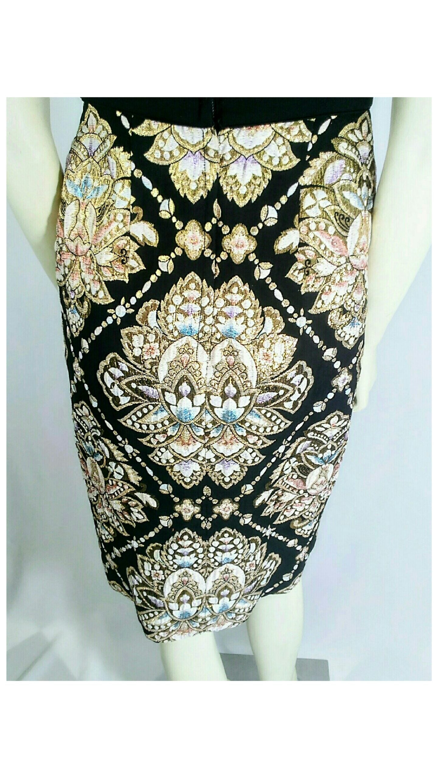 Vintage 50's/60's Rare, Stunning Black Wool Crepe and Brocade Lame Cocktail Sheath Dress by Jay Herbert of California; 50's Lame Brocade Dress