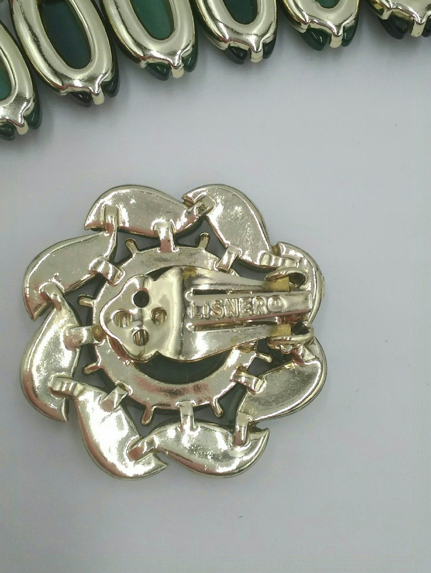 Vintage 1950's Lisner 3 Piece Green Lucite Set Signed