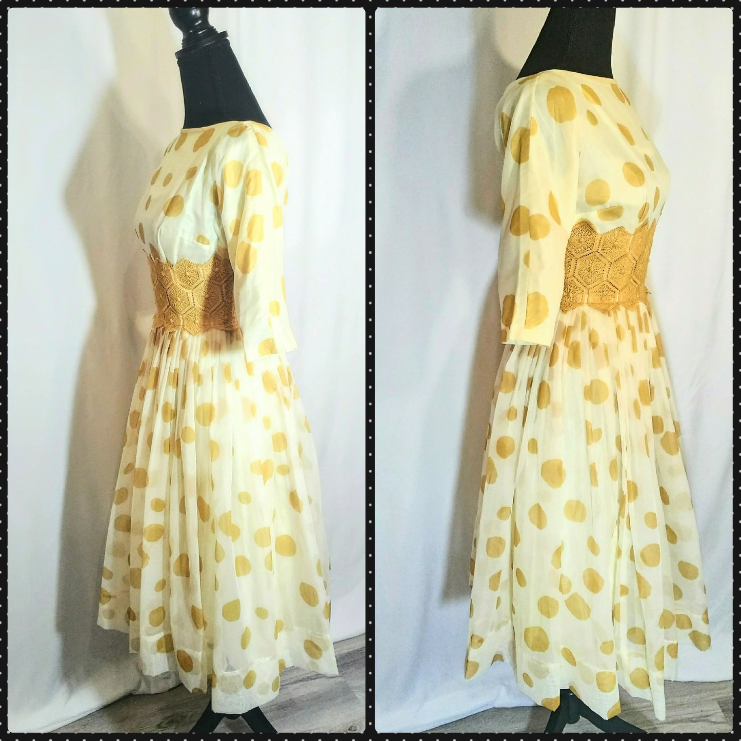 Rare Vintage 1950s/60s Polka Dot Chiffon Dress with Unique Details - Impeccably Preserved