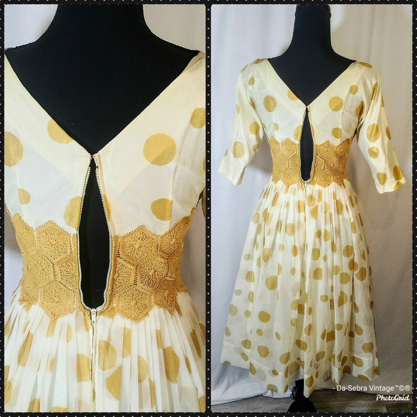 Rare Vintage 1950s/60s Polka Dot Chiffon Dress with Unique Details - Impeccably Preserved