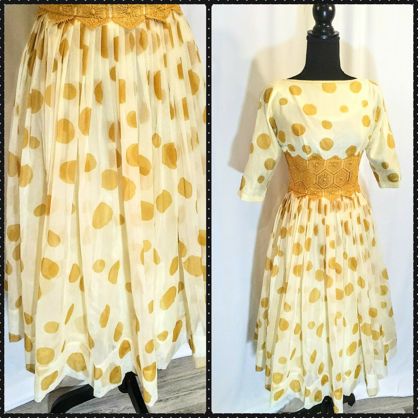 Rare Vintage 1950s/60s Polka Dot Chiffon Dress with Unique Details - Impeccably Preserved
