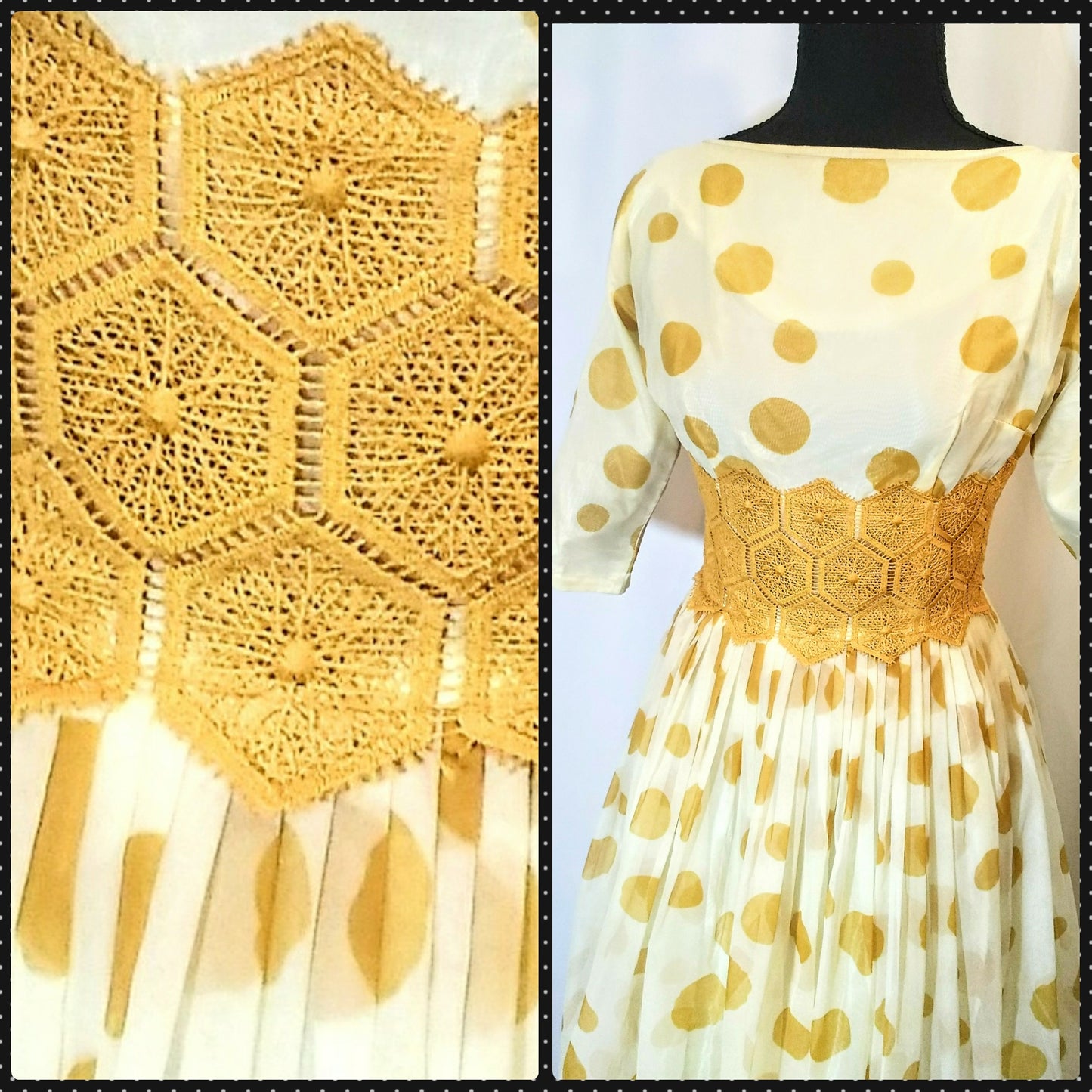Rare Vintage 1950s/60s Polka Dot Chiffon Dress with Unique Details - Impeccably Preserved