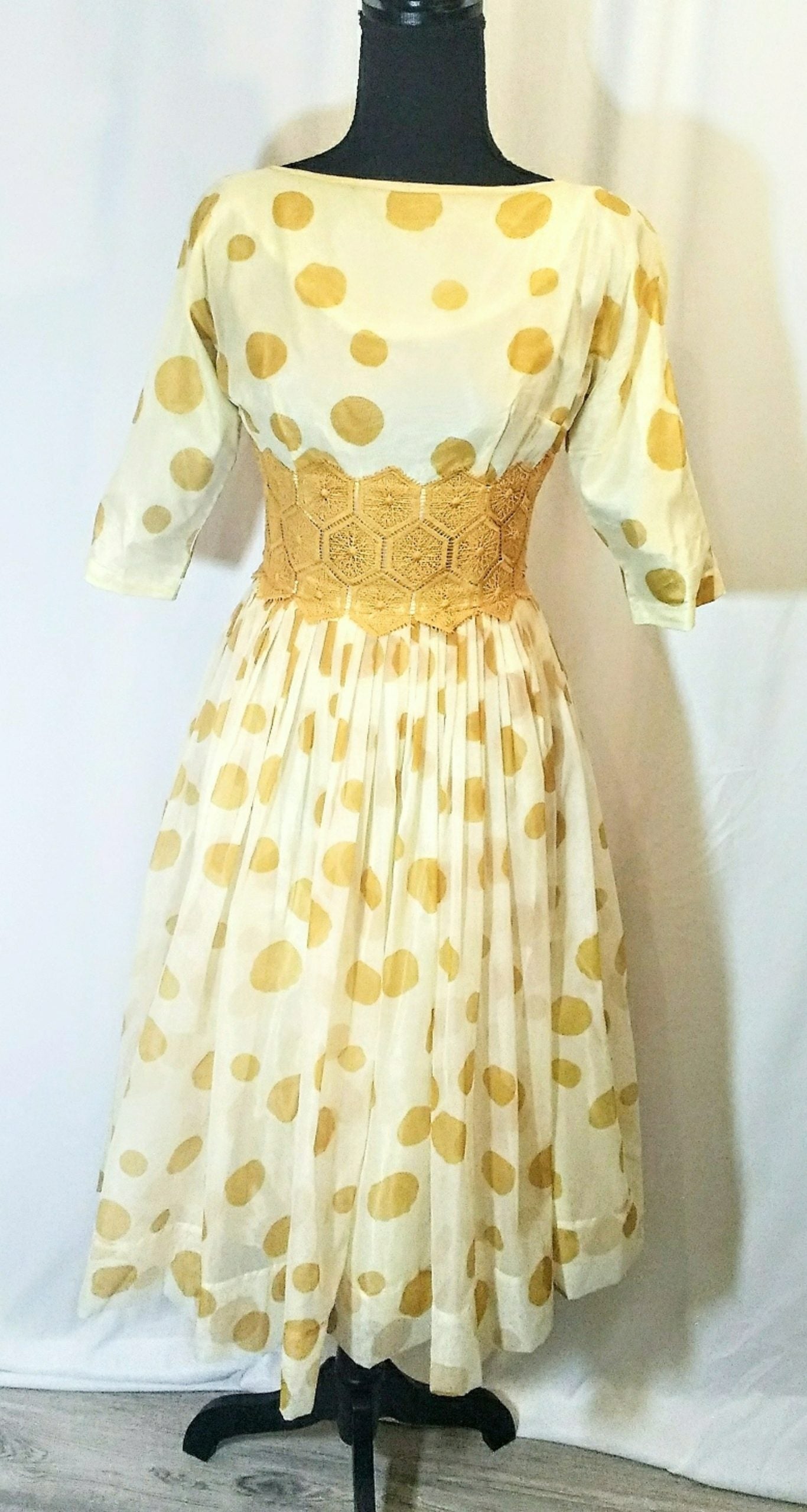 Rare Vintage 1950s/60s Polka Dot Chiffon Dress with Unique Details - Impeccably Preserved