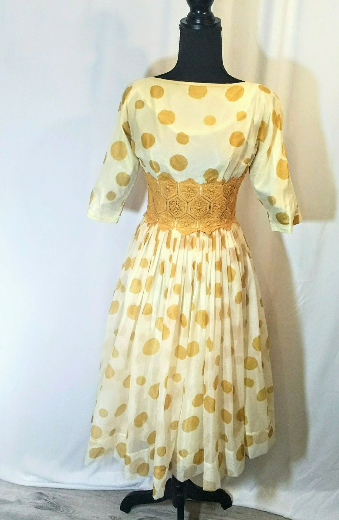 Rare Vintage 1950s/60s Polka Dot Chiffon Dress with Unique Details - Impeccably Preserved