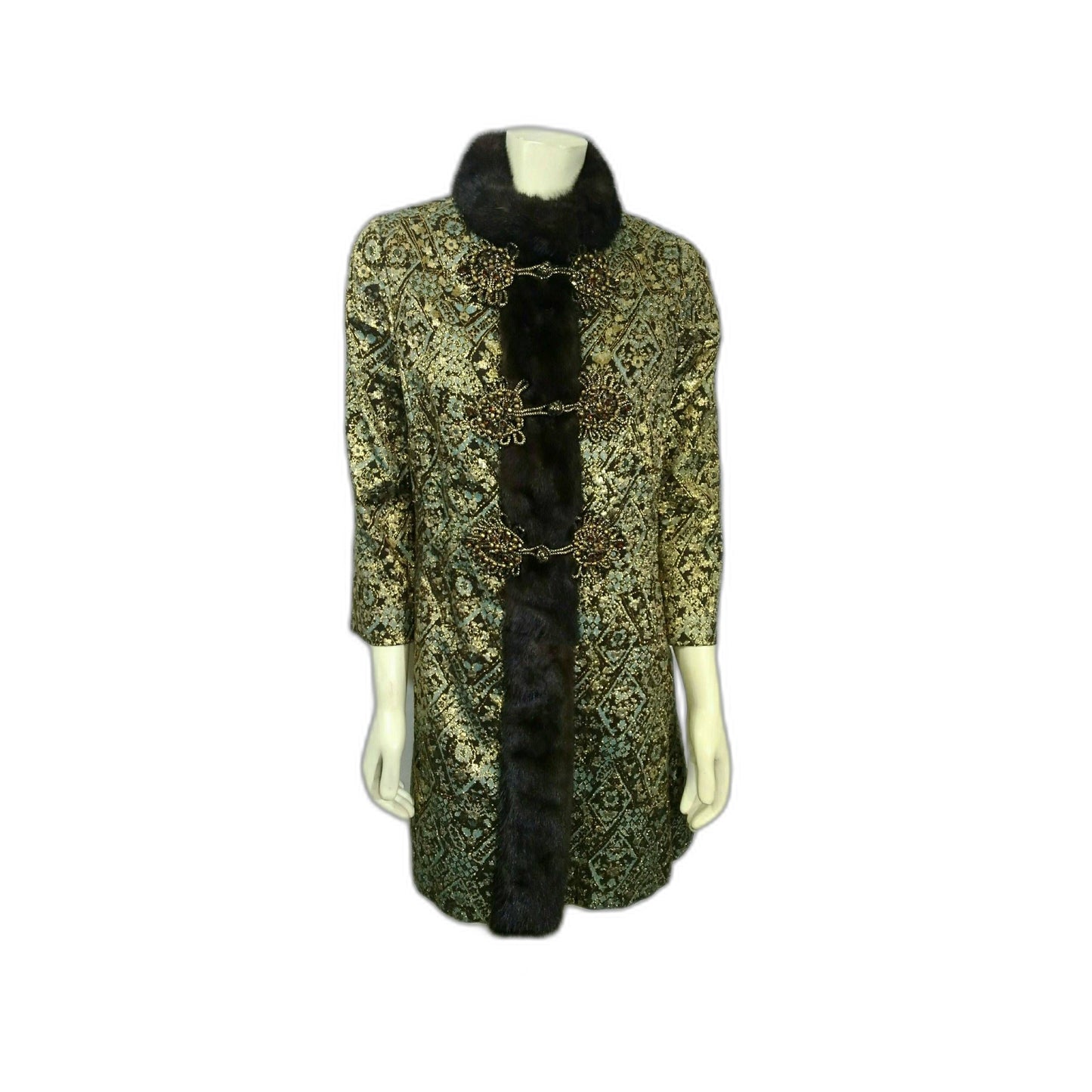 Vintage 1960s Maxine's of Pittsburg Silk Brocade Jacket w/ Fur Collar