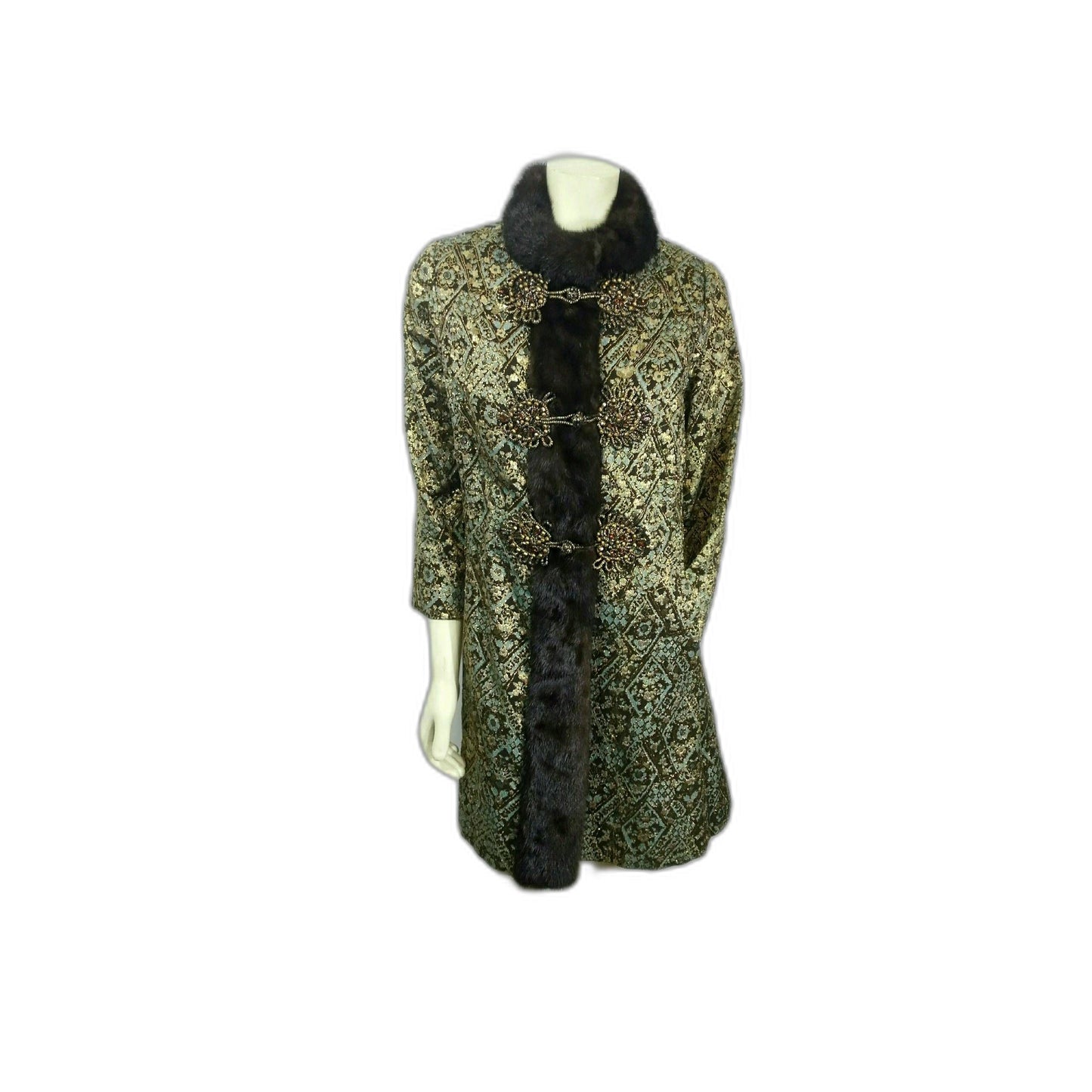 Vintage 1960s Maxine's of Pittsburg Silk Brocade Jacket w/ Fur Collar