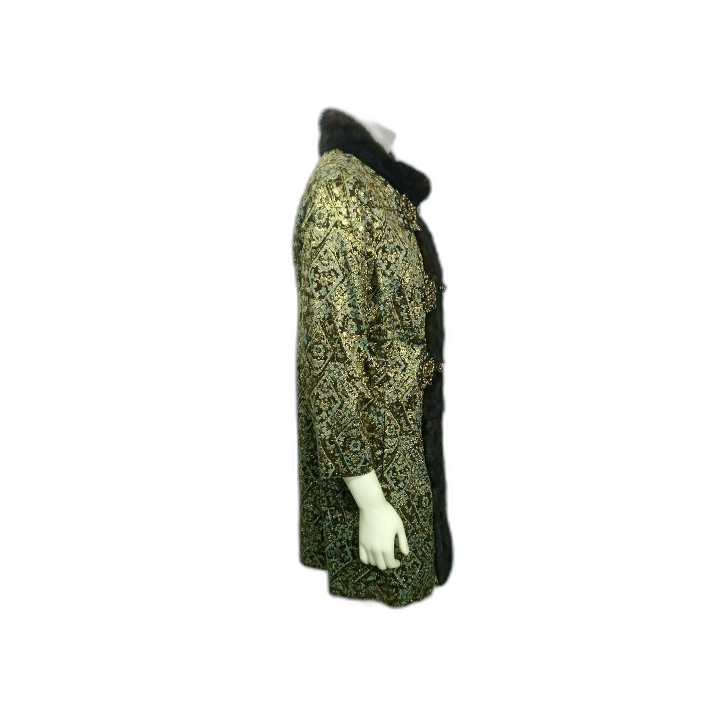 Vintage 1960s Maxine's of Pittsburg Silk Brocade Jacket w/ Fur Collar