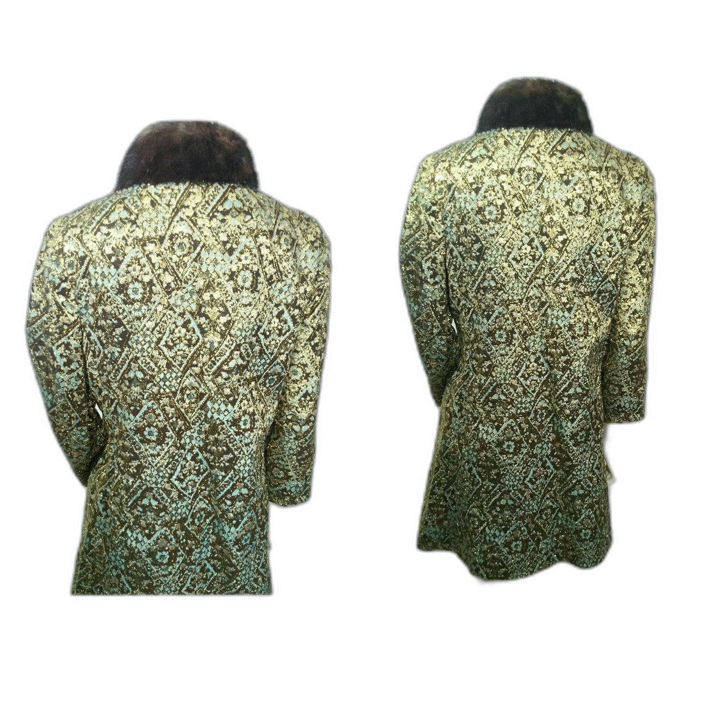Vintage 1960s Maxine's of Pittsburg Silk Brocade Jacket w/ Fur Collar