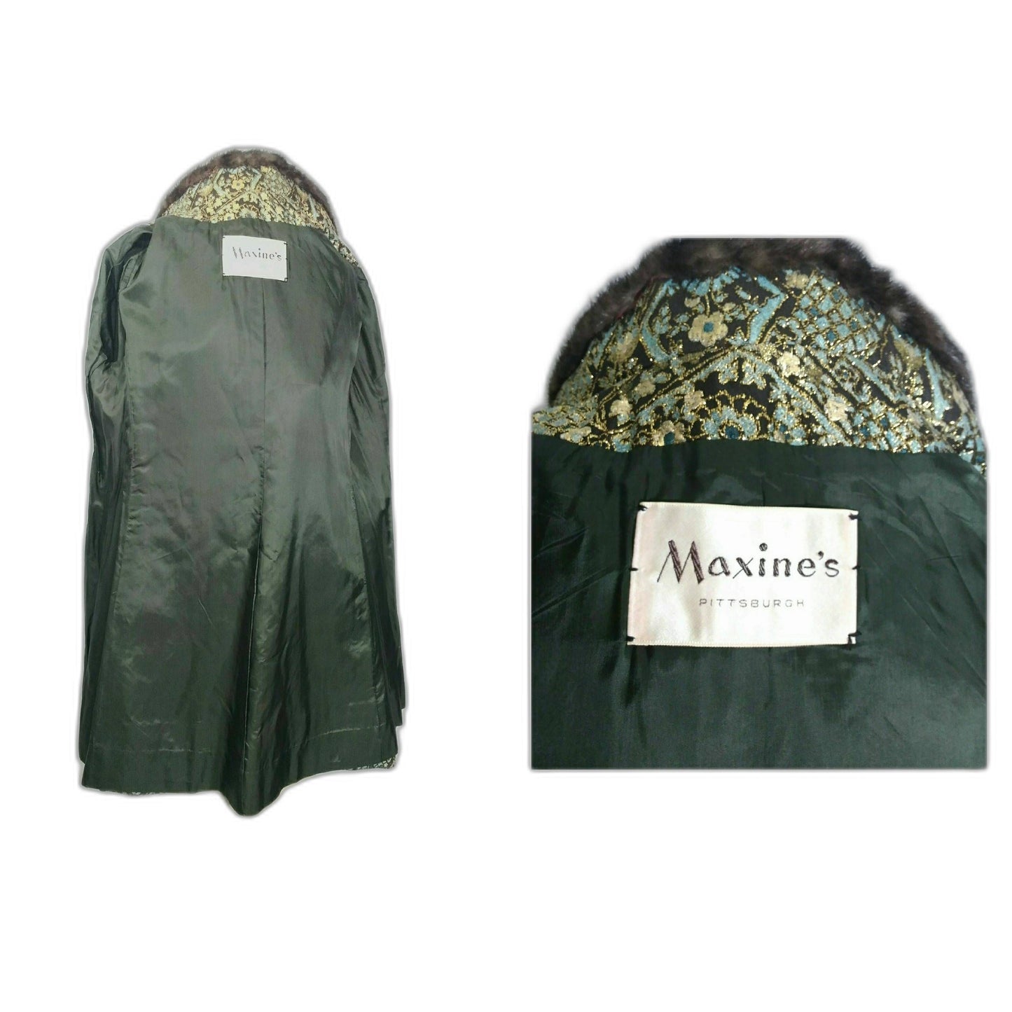 Vintage 1960s Maxine's of Pittsburg Silk Brocade Jacket w/ Fur Collar