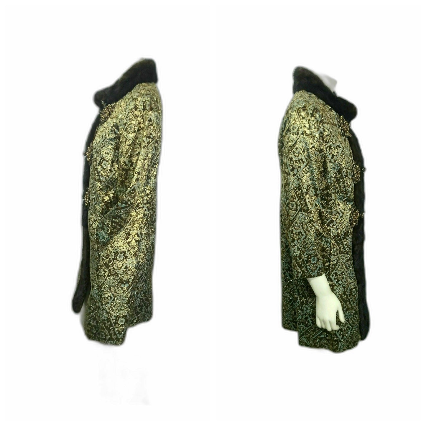 Vintage 1960s Maxine's of Pittsburg Silk Brocade Jacket w/ Fur Collar