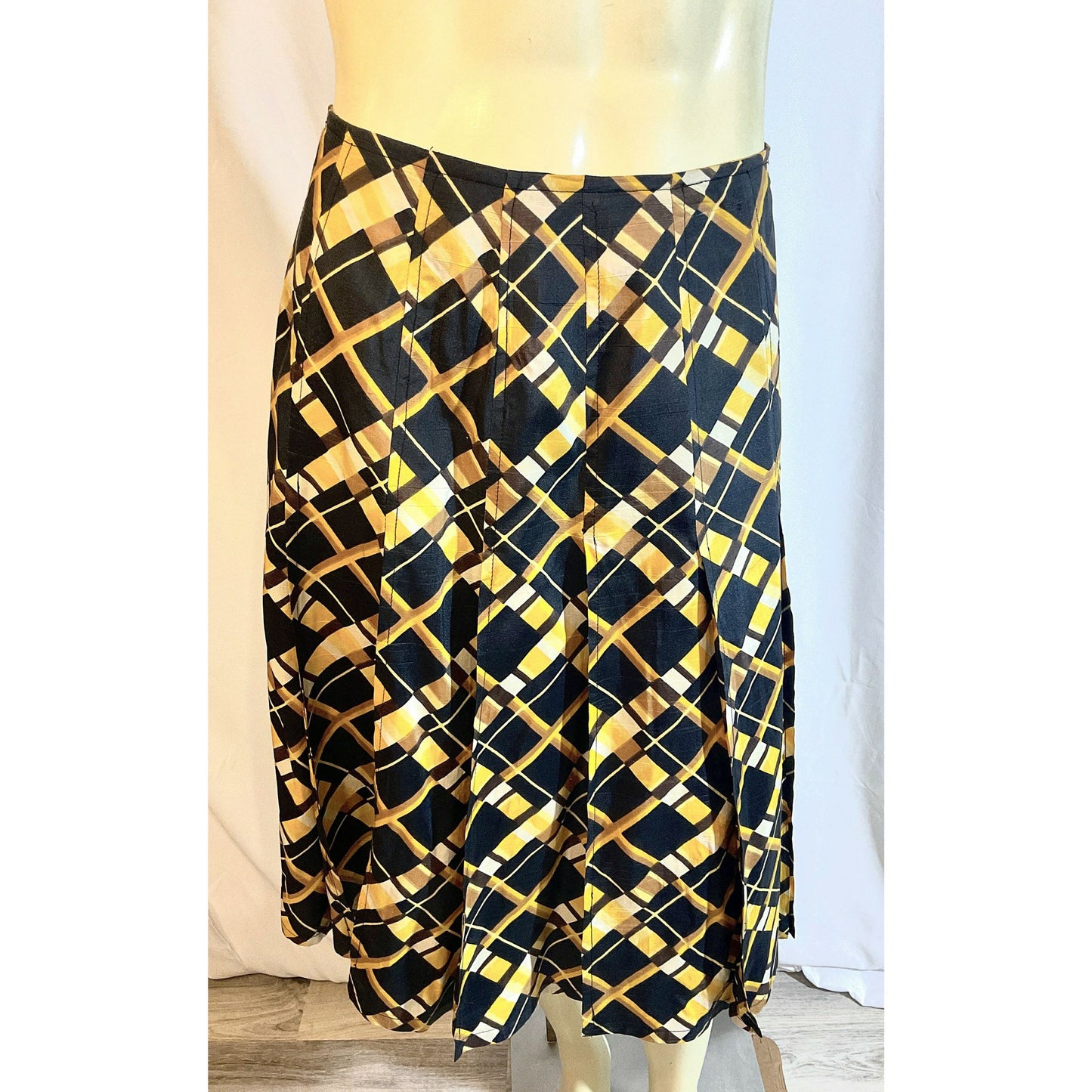 Vintage-1960s-Emanuel-Ungaro-Silk-Pleated-Plaid-Skirt