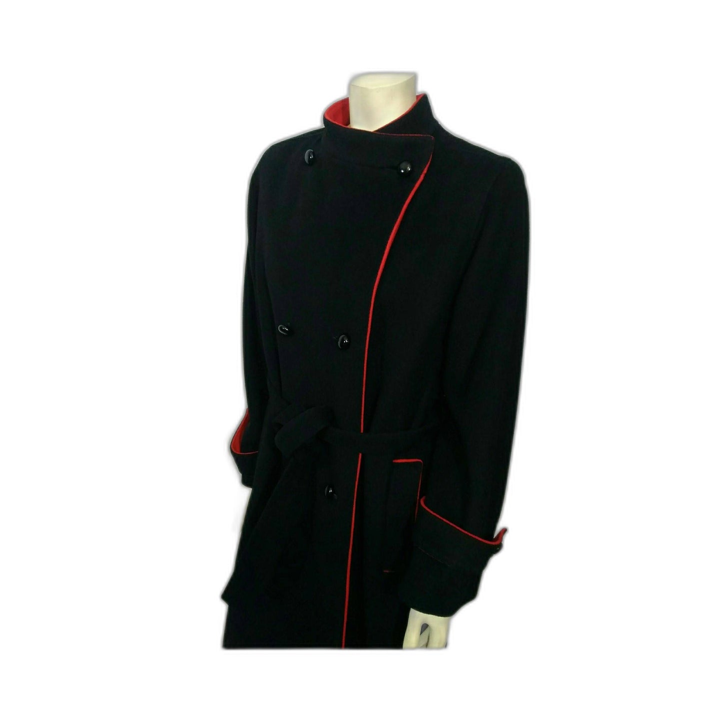 Vintage 1980's Mr. Fred Luxurious Black & Red Belted Coat
