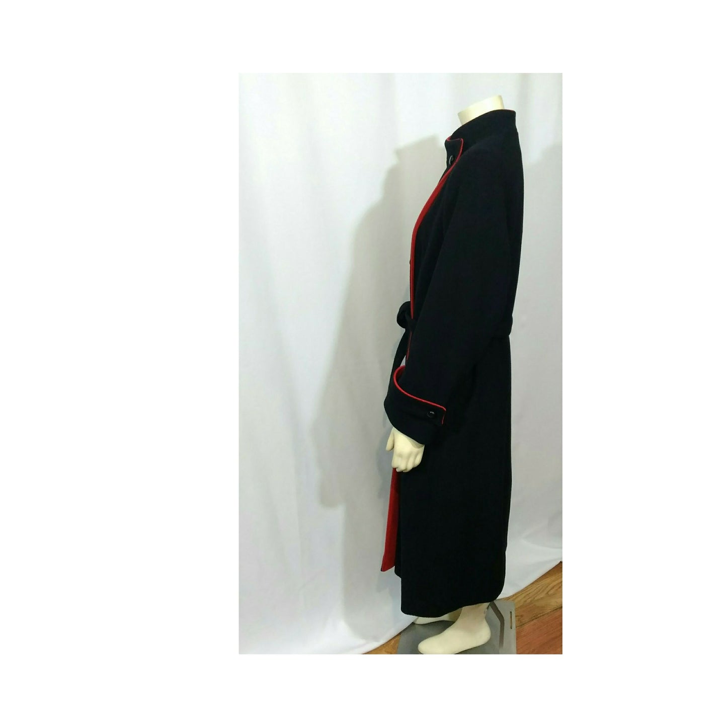 Vintage 1980's Mr. Fred Luxurious Black & Red Belted Coat