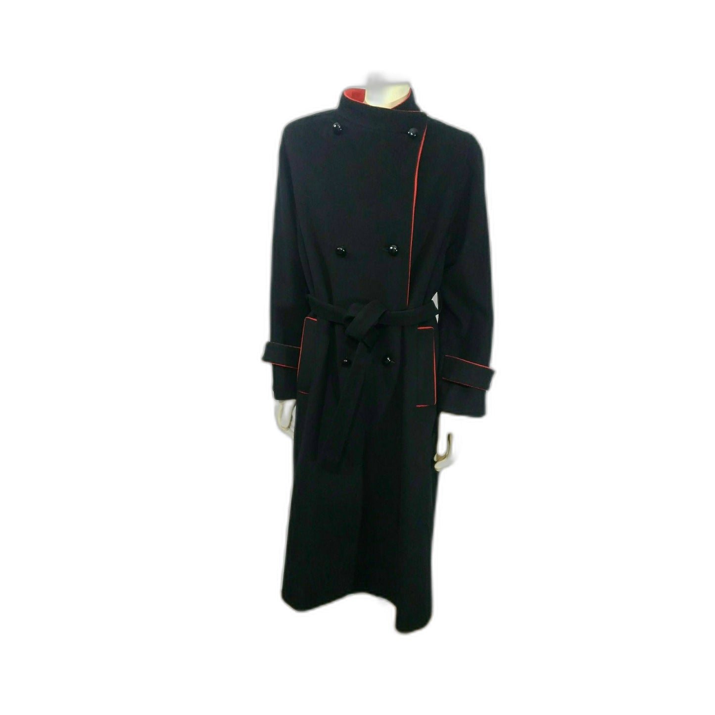 Vintage 1980's Mr. Fred Luxurious Black & Red Belted Coat