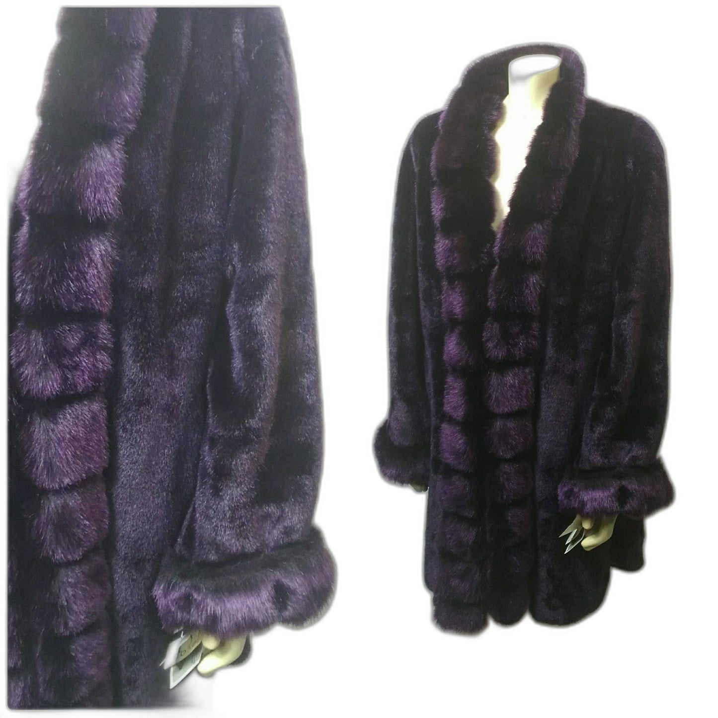 What a beautiful and gorgeous purple faux fur coat. Original tags, referred to as "Dead Stock" still attached and never worn.