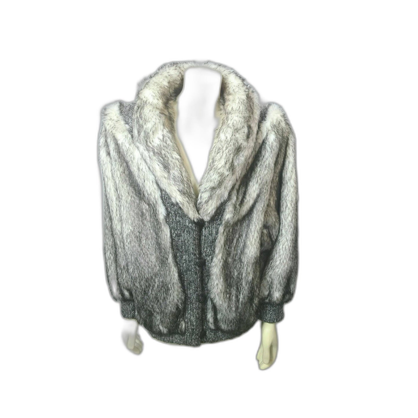 Vintage 1980s Bullocks Wilshire Faux Fur Knit Sweater Jacket