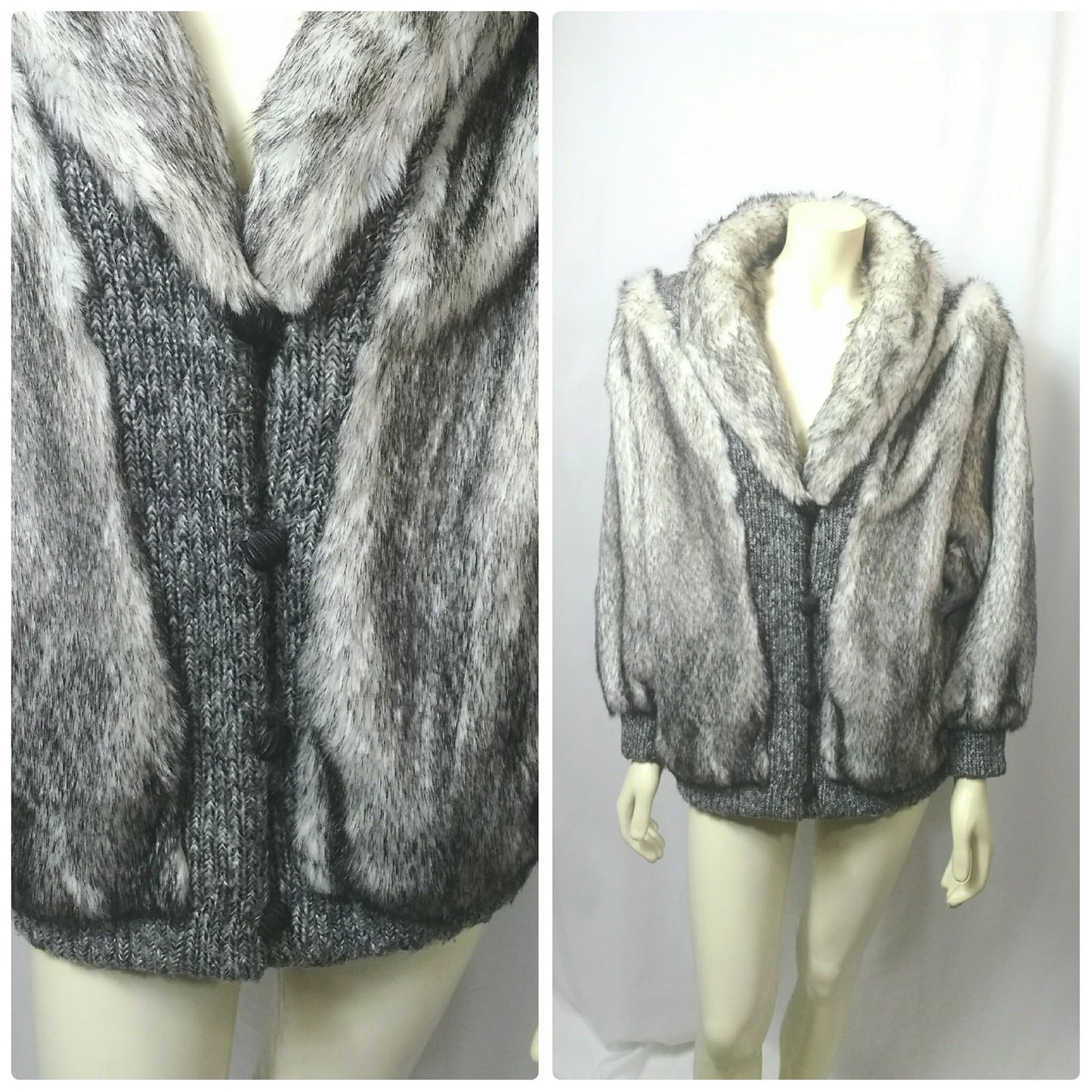 Vintage 1980s Bullocks Wilshire Faux Fur Knit Sweater Jacket