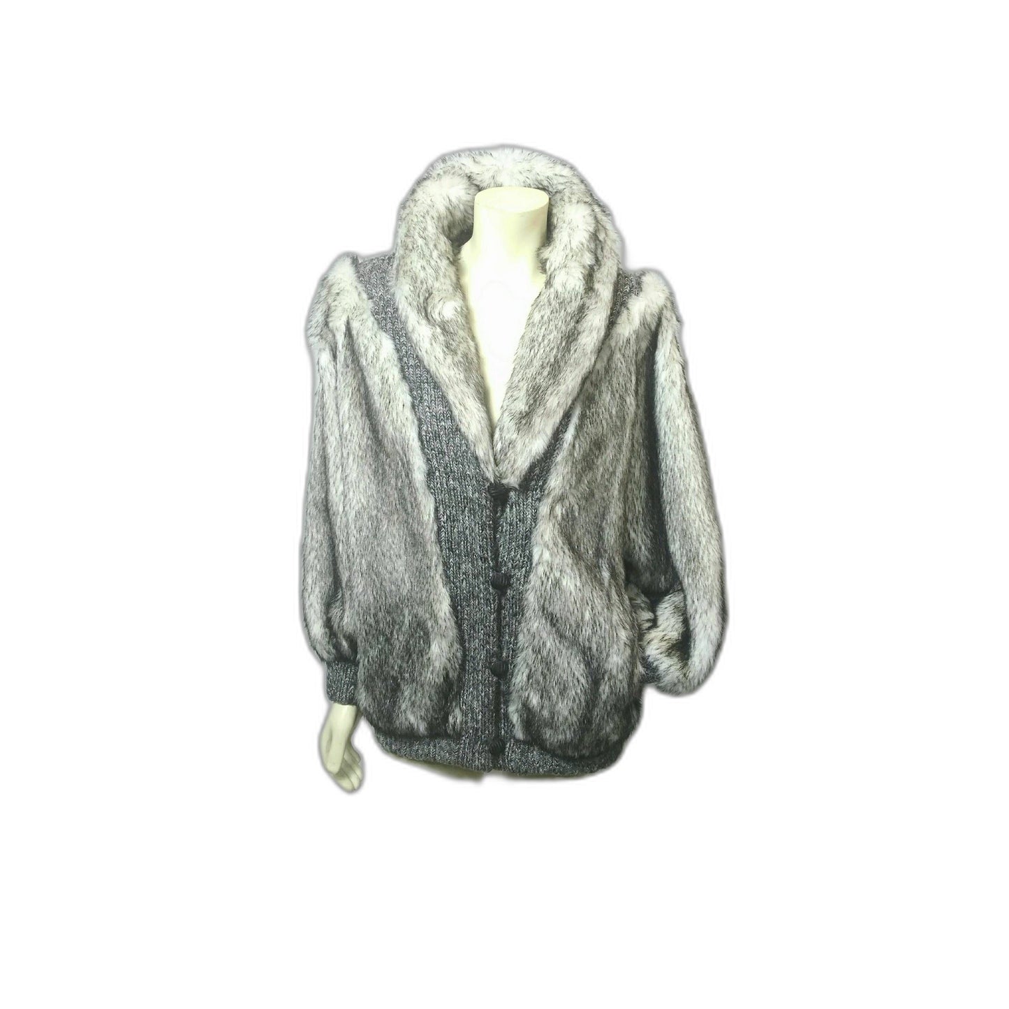 Vintage 1980s Bullocks Wilshire Faux Fur Knit Sweater Jacket