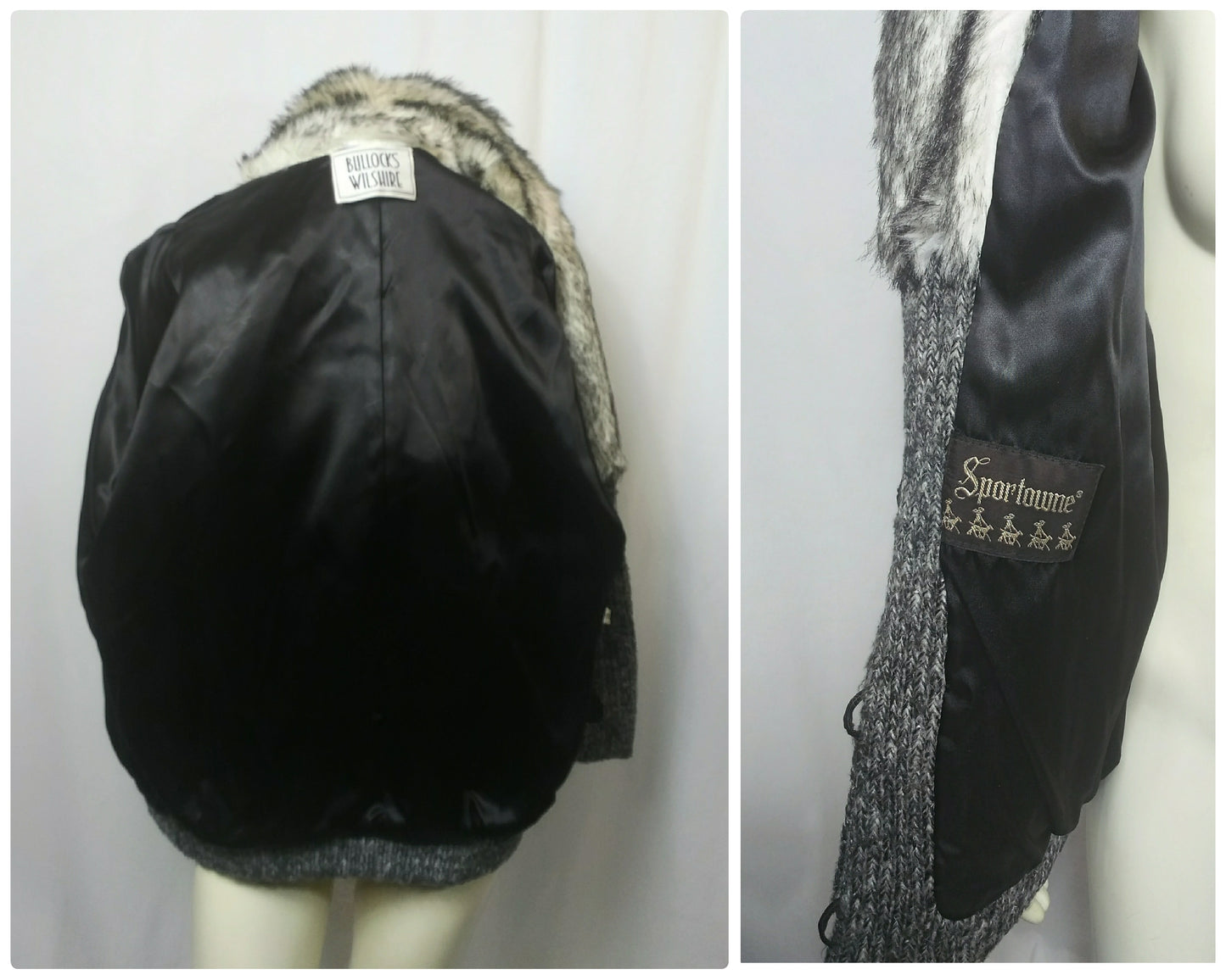 Vintage 1980s Bullocks Wilshire Faux Fur Knit Sweater Jacket