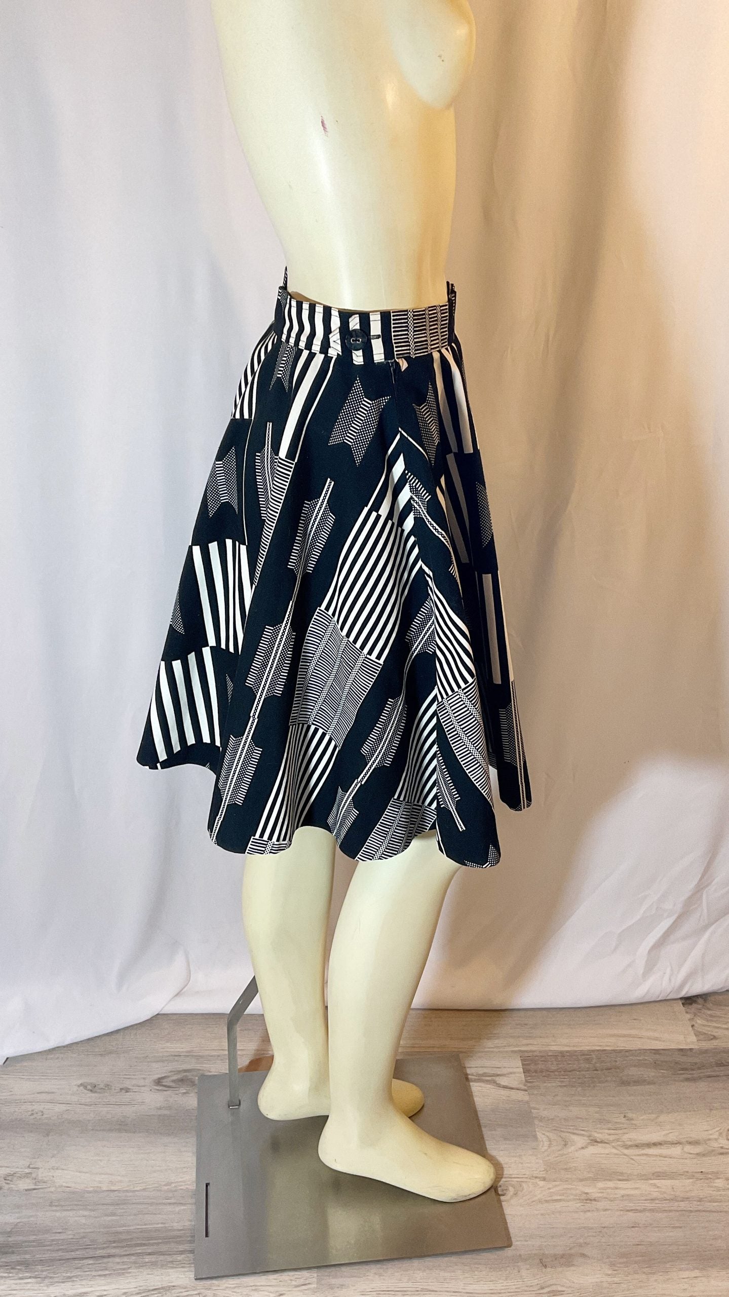 Vintage 1980s Rare Patrick Kelly Paris Bar Code Flared Skirt