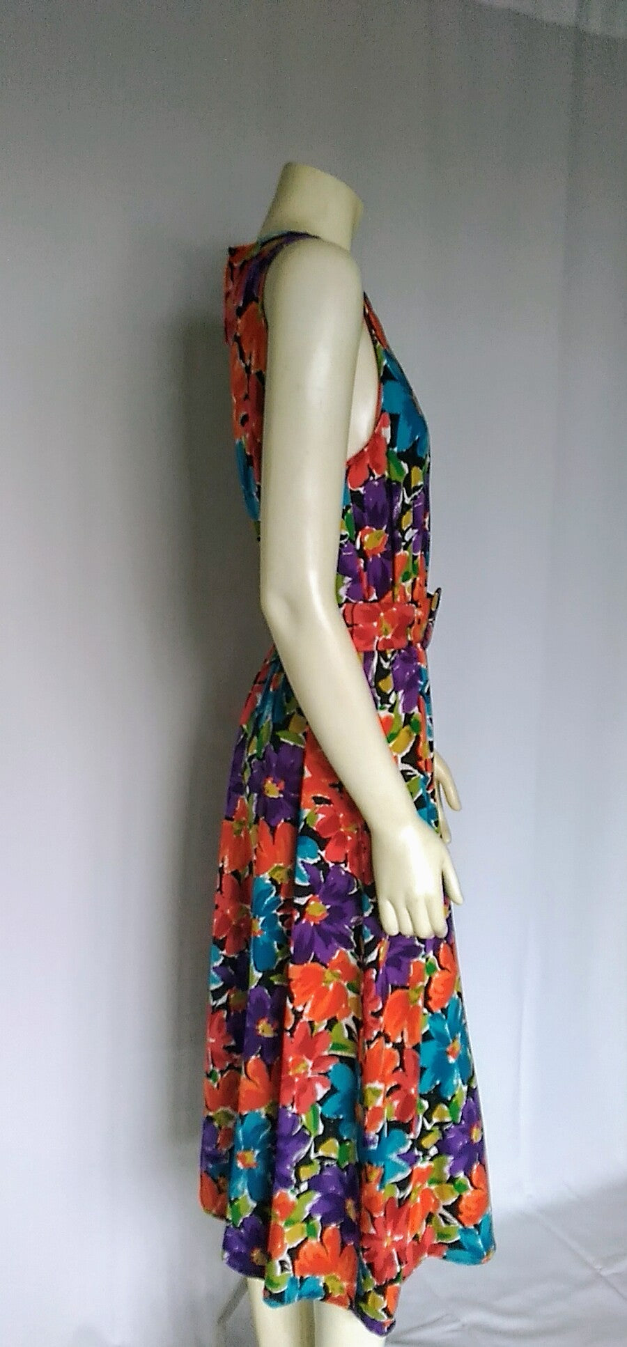 Vintage 1990's Bold Colorful Floral Print sleeveless Dress by My Michell
