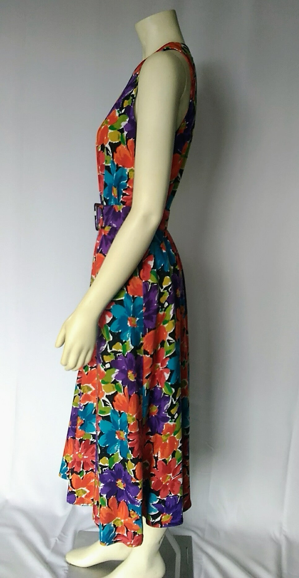 Vintage 1990's Bold Colorful Floral Print sleeveless Dress by My Michell